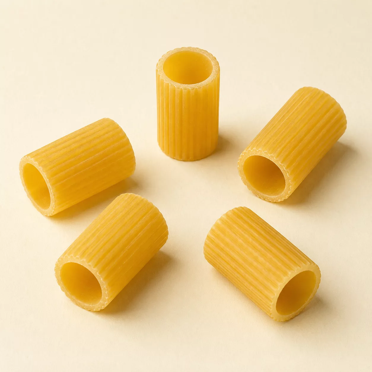 Uncooked Rigatoni pasta